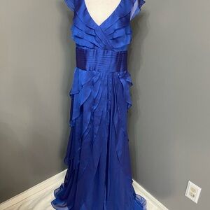 ADRIANNA PAPELL Occasions Vibrant Blue Chiffon Tiered Ruffle Maxi  Dress Sz 12